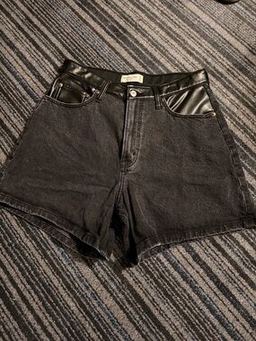 Abercrombie & Fitch Black Denim Shorts with Faux Leather Trim